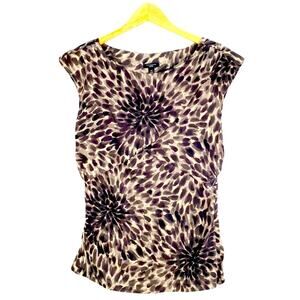 Ann Taylor Petite Black & Gray Silk Blend Floral Bloom Sleeveless Layered Top,2P